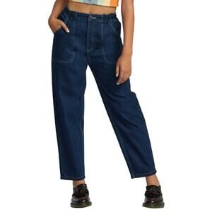 RVCA Jeans WMNS Dark Indigo Cotton High Rise Elastic Baggy Scrunchie Denim SZ S